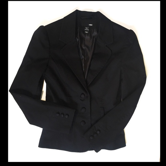 H&M  Black Puffed Sleeve Jacket Blazer Size 4 - Picture 1 of 7
